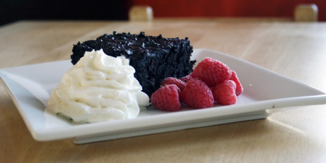 chocolate_surprise_plating1 The grown up plating of Chocolate Cake Surprise, with Whipped Cream and Berries